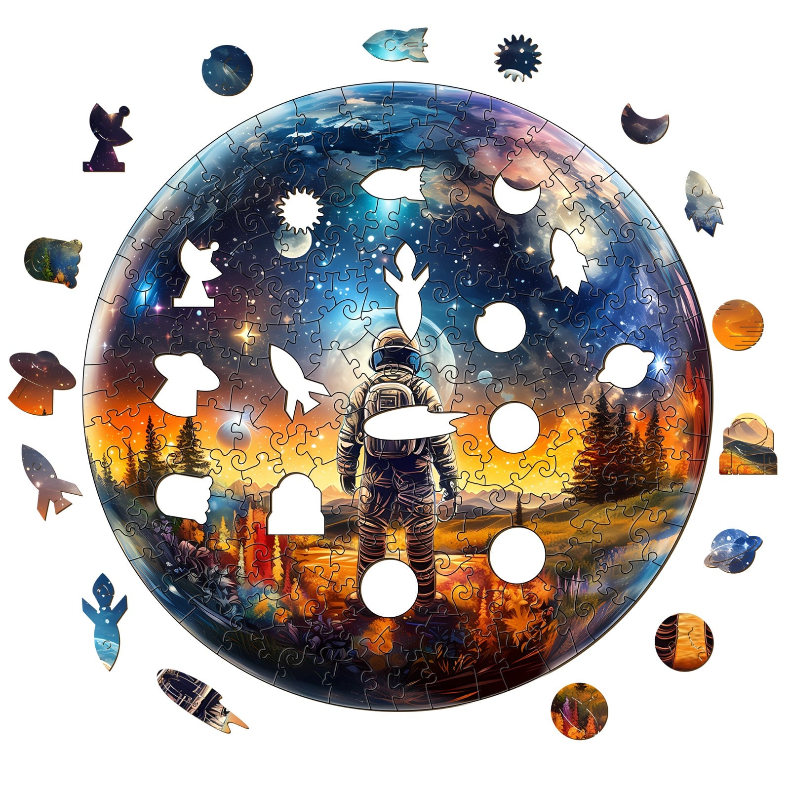 Wooden Jigsaw Puzzle -Crystal Ball Astronaut - Image 2