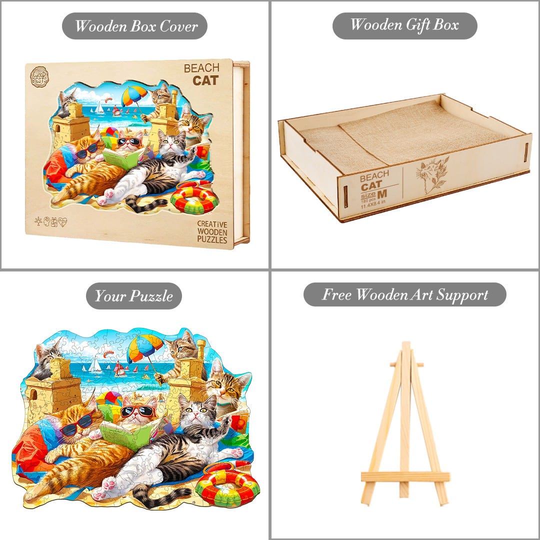 Wooden Jigsaw Puzzle - Beach Cat - Image 4