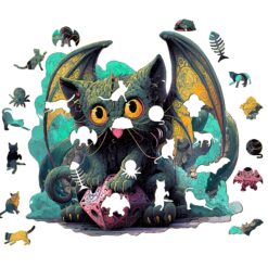 Alternative view of Wooden Jigsaw Puzzle - Cat Cthulhu