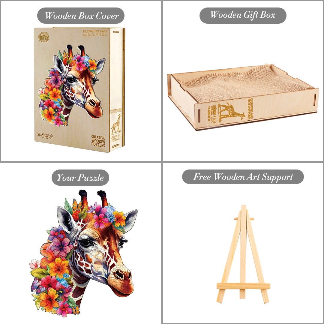 Wooden Jigsaw Puzzle - Flowers and Giraffes - Image 4