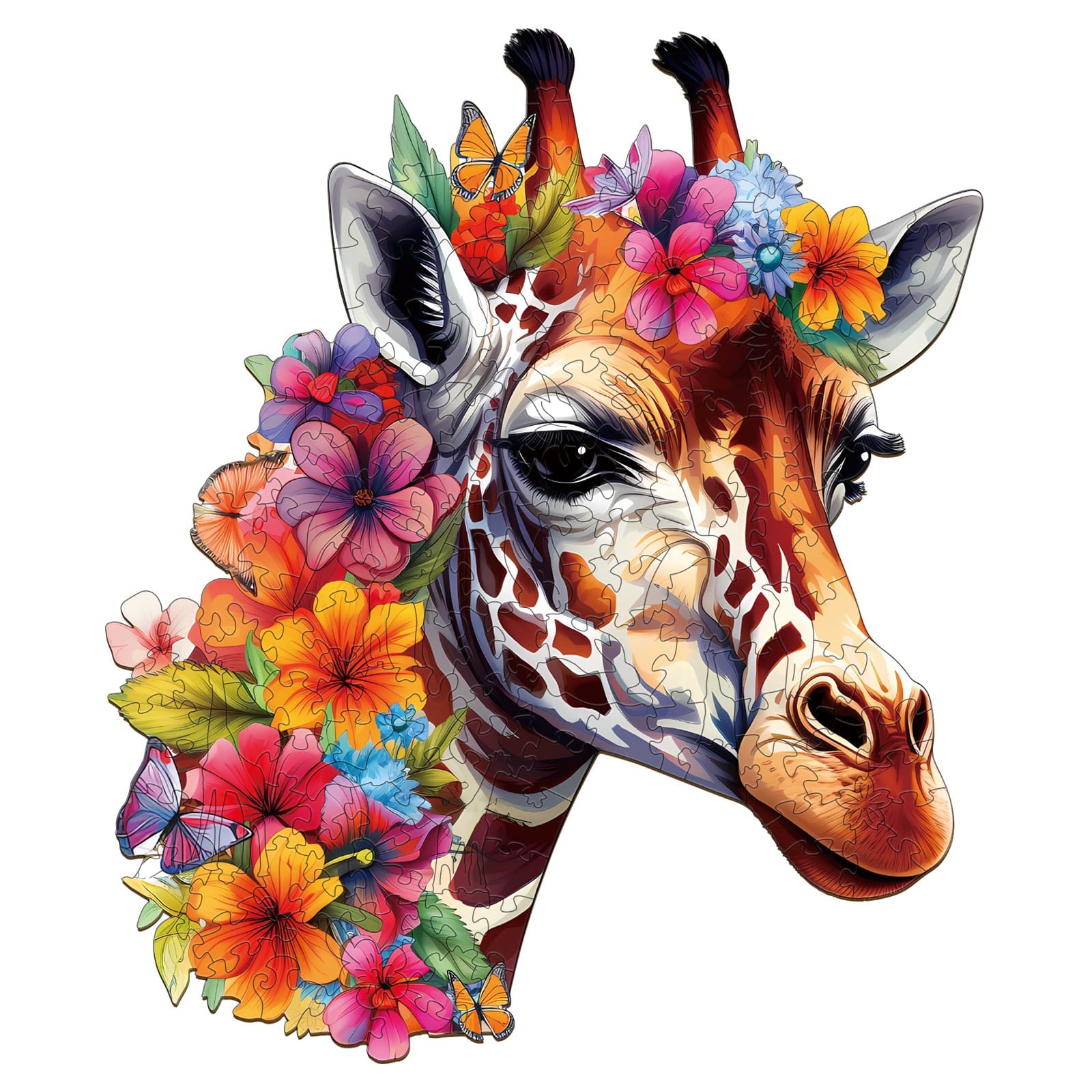 Wooden Jigsaw Puzzle - Flowers and Giraffes