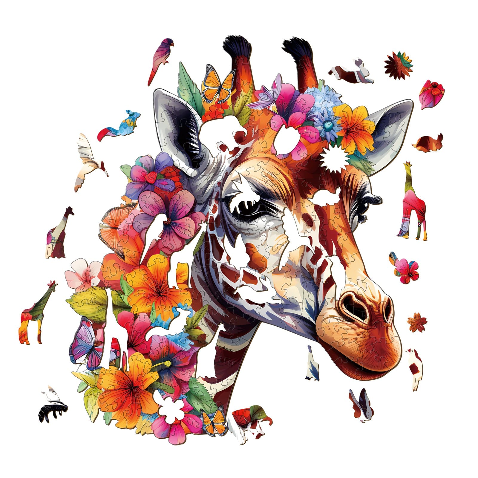 Wooden Jigsaw Puzzle - Flowers and Giraffes - Image 2