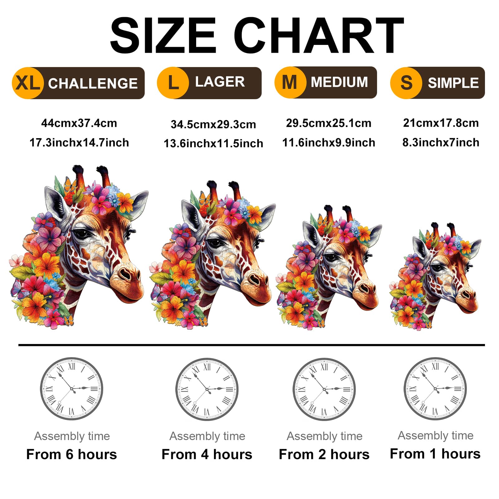 Wooden Jigsaw Puzzle - Flowers and Giraffes - Image 3