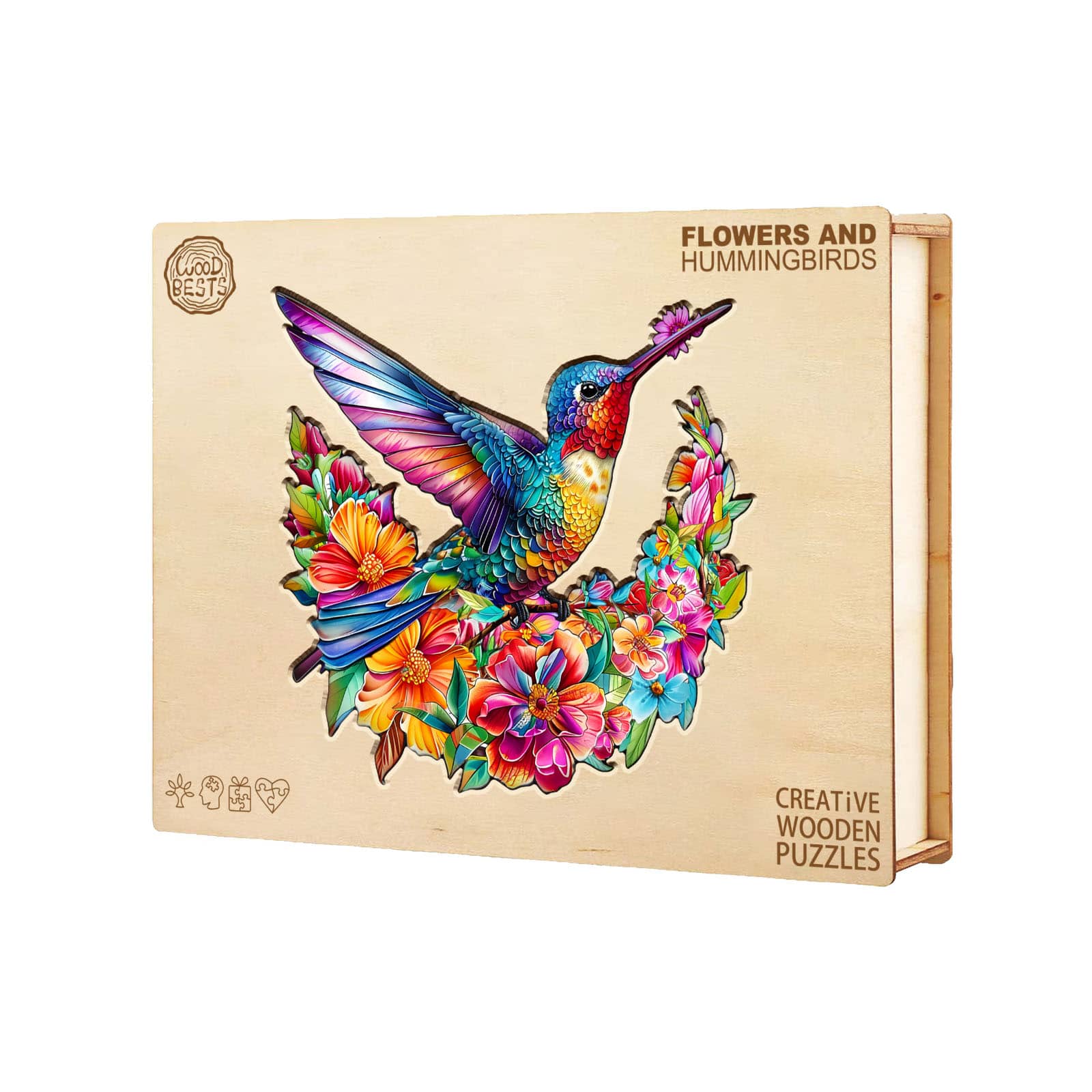 Wooden Jigsaw Puzzle - Flowers and Hummingbird - Image 5