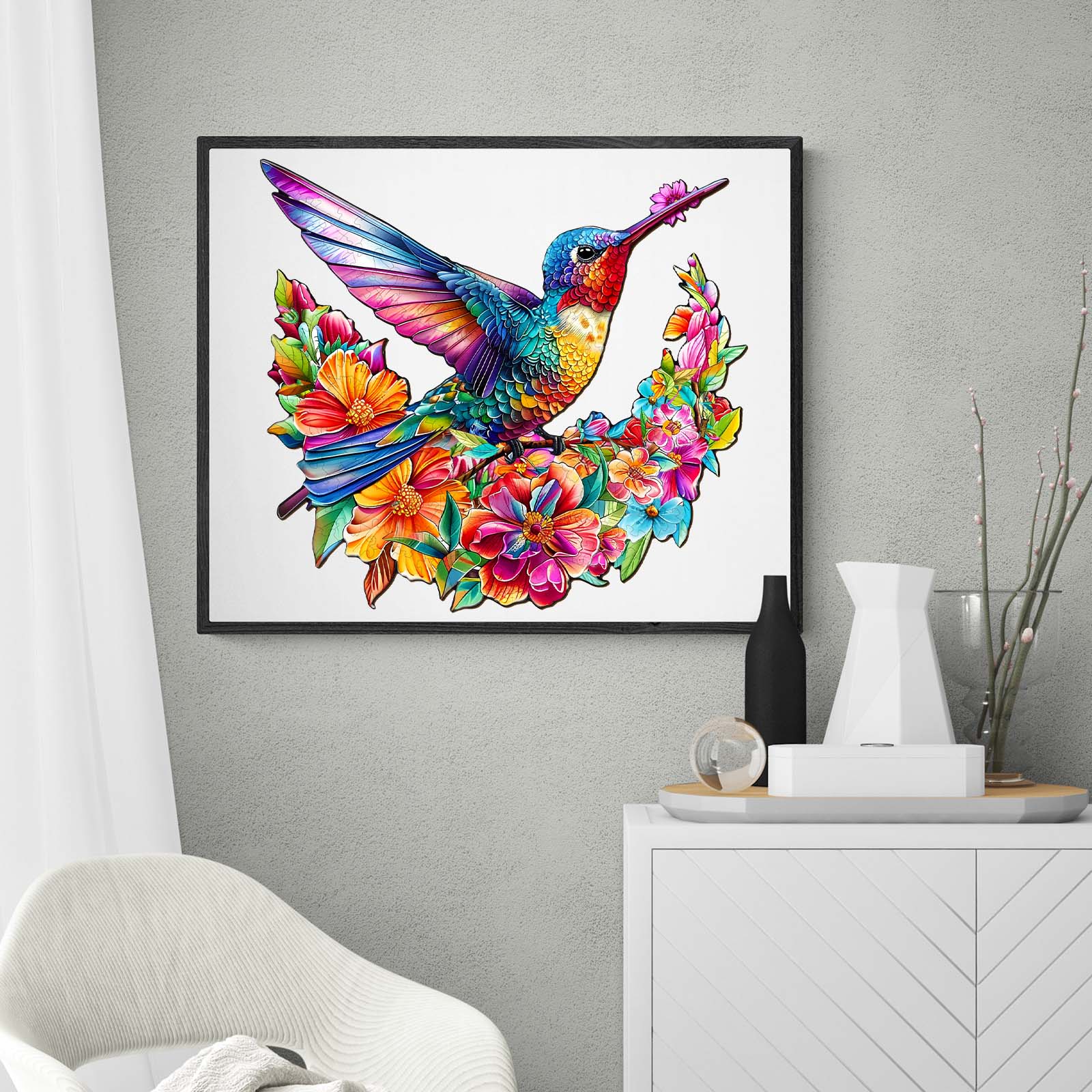 Wooden Jigsaw Puzzle - Flowers and Hummingbird - Image 7
