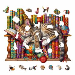Alternative view of Wooden Jigsaw Puzzle - Sleepy Cat