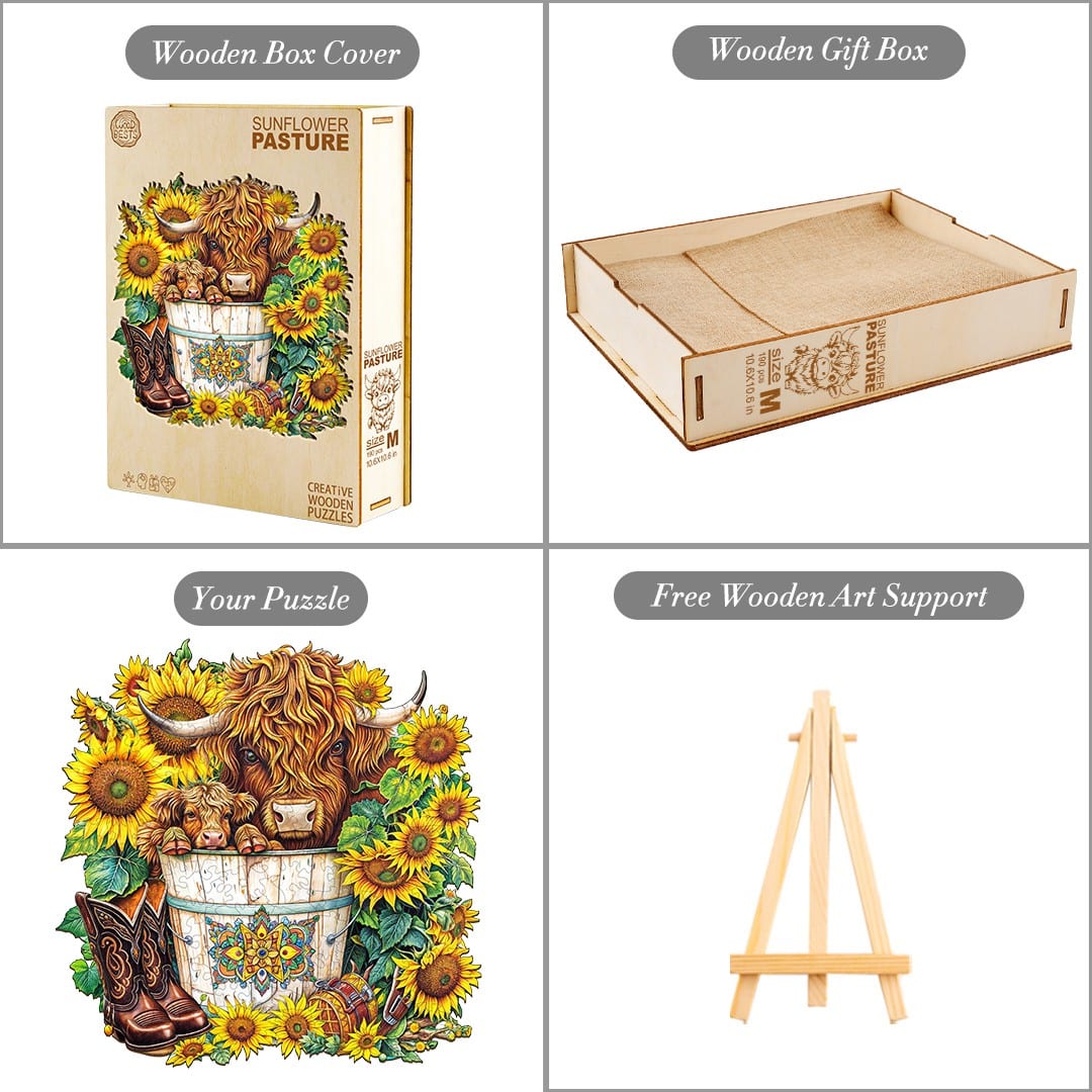 Wooden Jigsaw Puzzle - Sunflower Pasture - Image 4