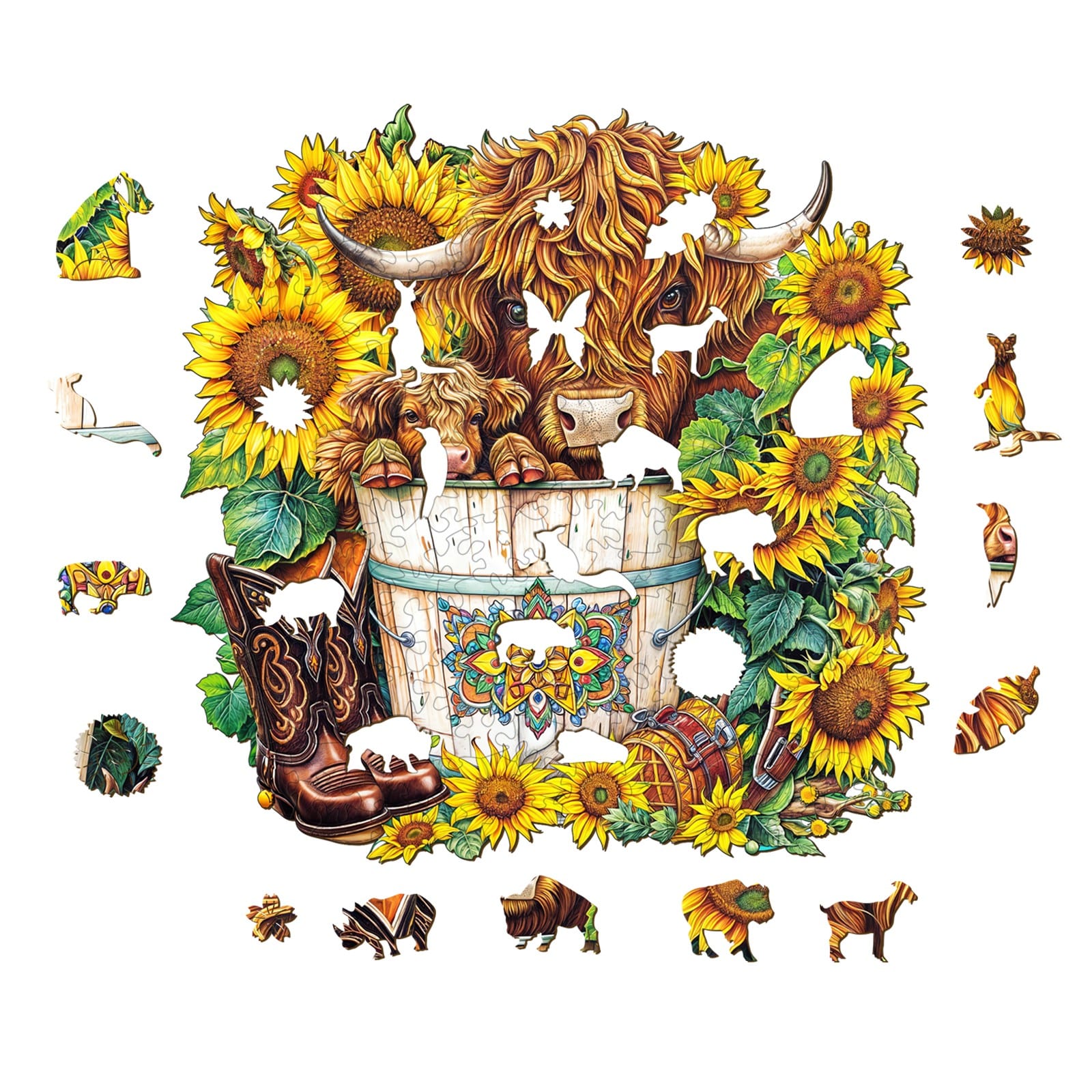 Wooden Jigsaw Puzzle - Sunflower Pasture - Image 2
