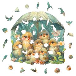 Alternative view of Wooden Jigsaw Puzzle-Birds Holding Umbrella