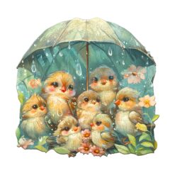 Wooden Jigsaw Puzzle-Birds Holding Umbrella