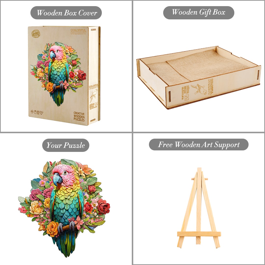 Wooden Jigsaw Puzzle - Colorful Parrot - Image 4