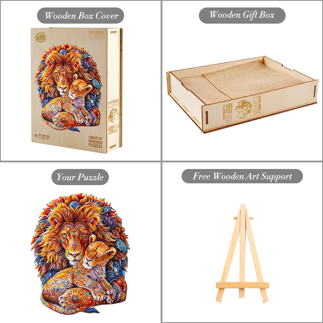 Wooden Jigsaw Puzzle - Fatherly Lion - Image 4