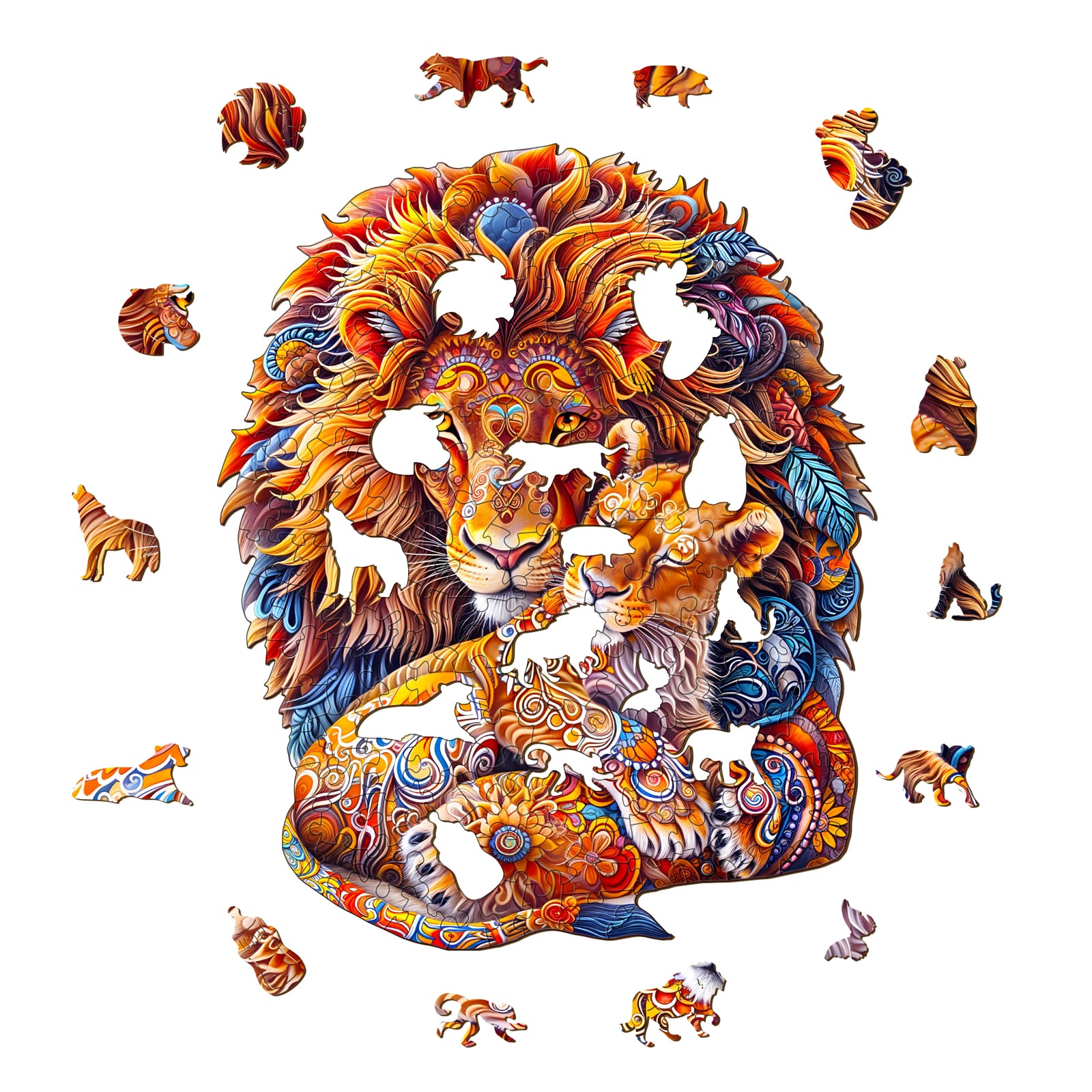 Wooden Jigsaw Puzzle - Fatherly Lion - Image 2