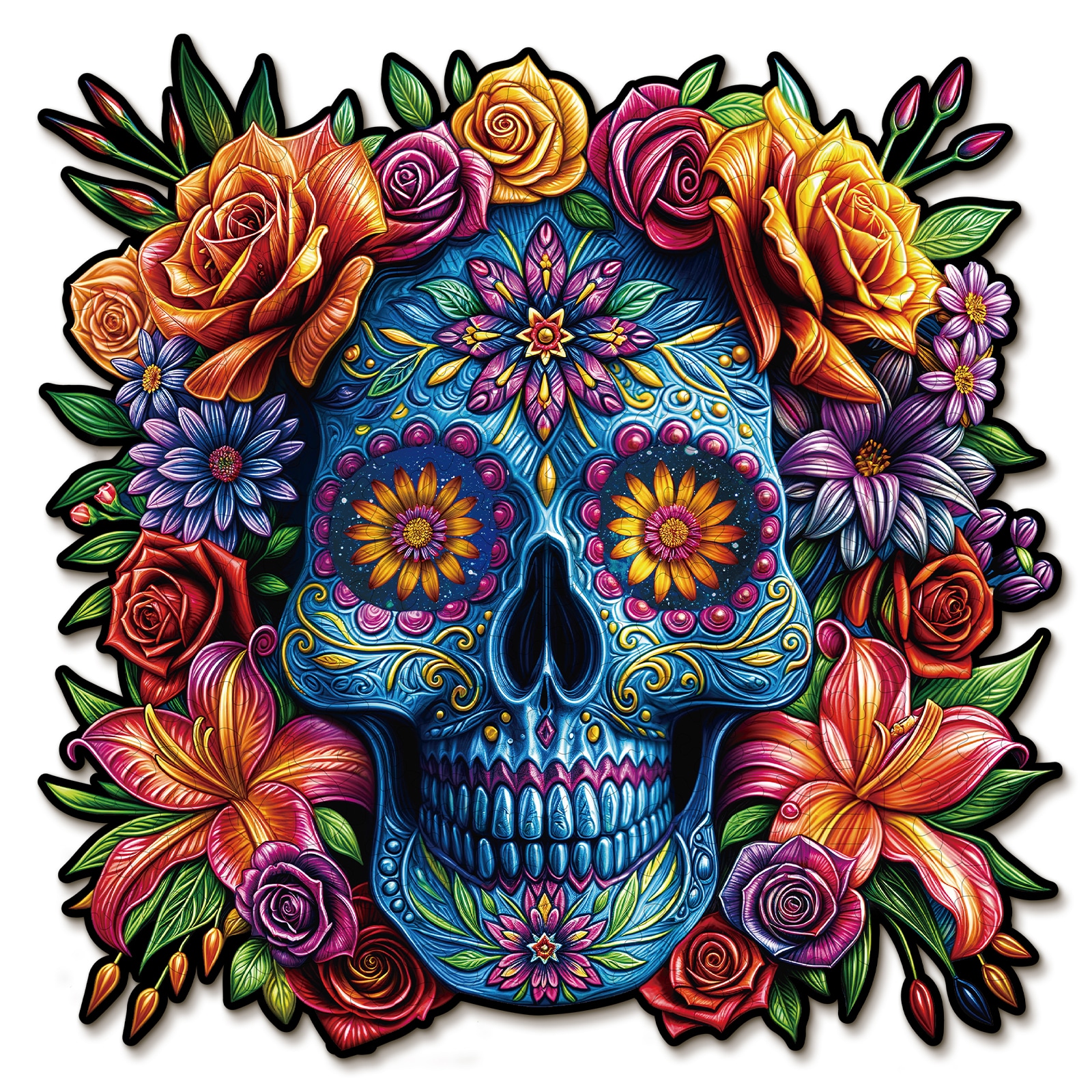 Wooden Jigsaw Puzzle-Painted Skull Head