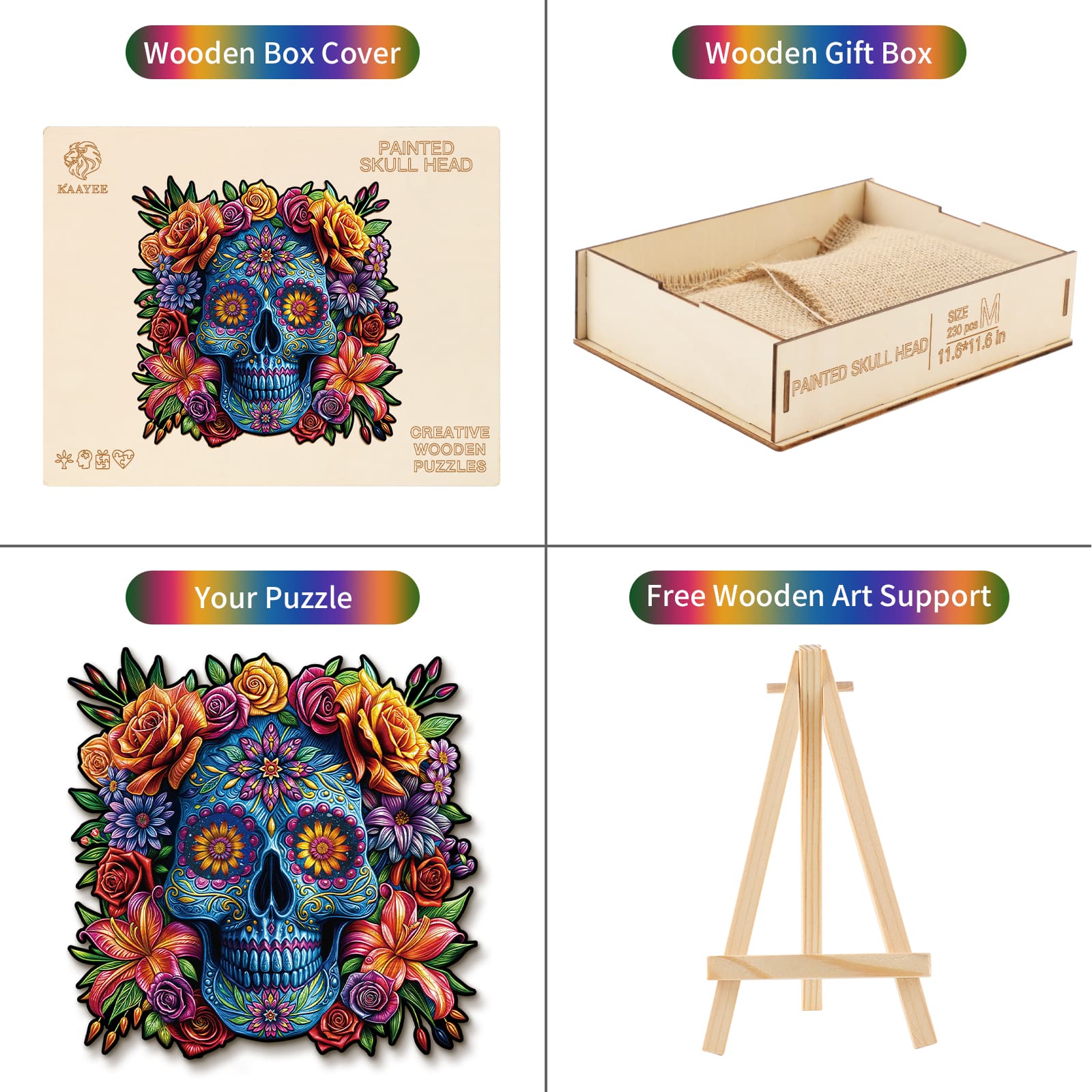 Wooden Jigsaw Puzzle-Painted Skull Head - Image 5