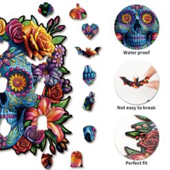 Alternative view of Wooden Jigsaw Puzzle-Painted Skull Head