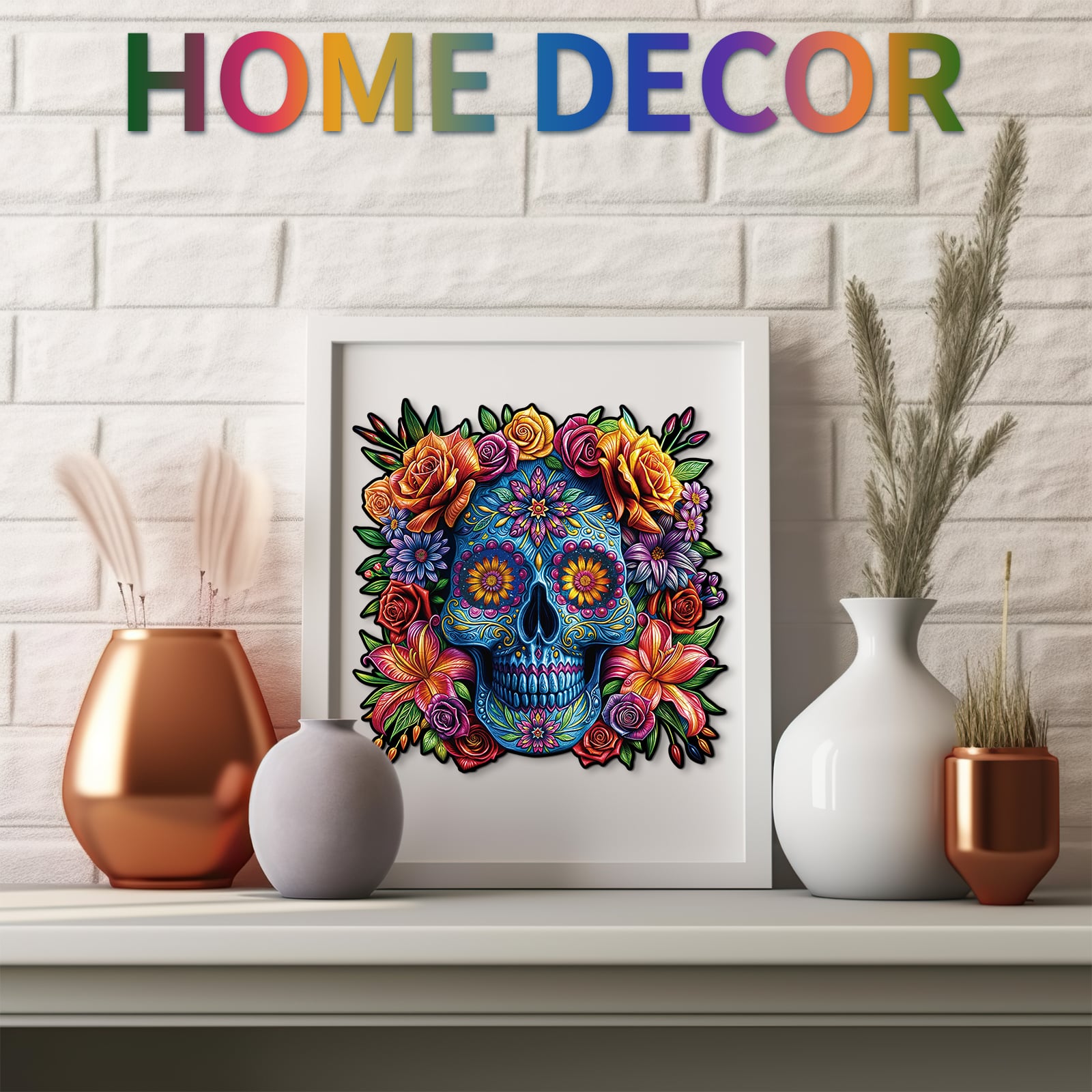 Wooden Jigsaw Puzzle-Painted Skull Head - Image 7