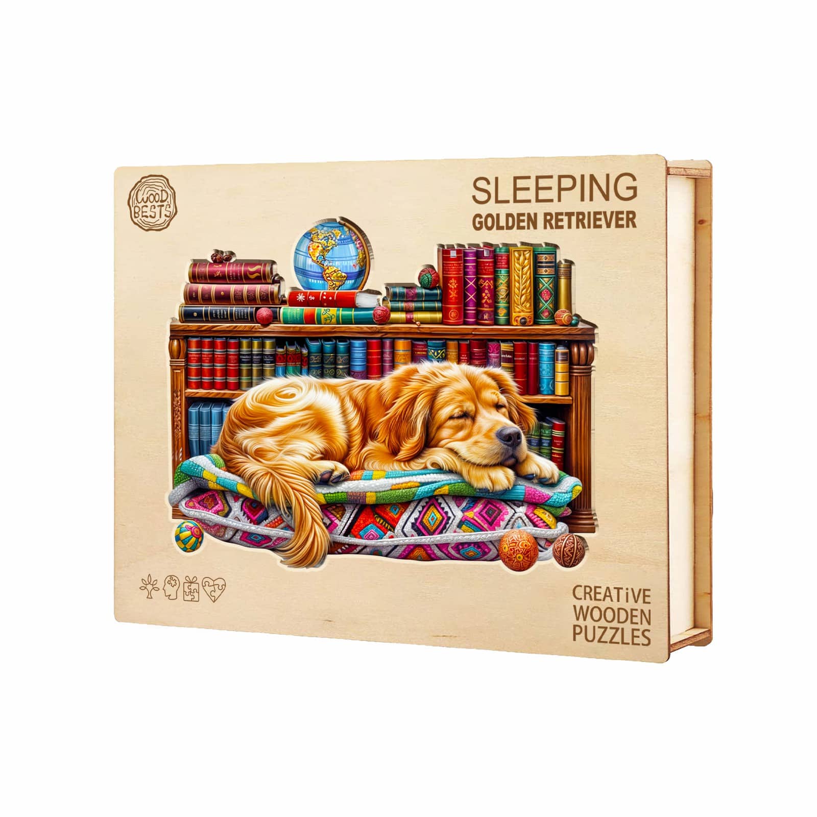 Wooden Jigsaw Puzzle-Sleeping Golden Retriever - Image 5