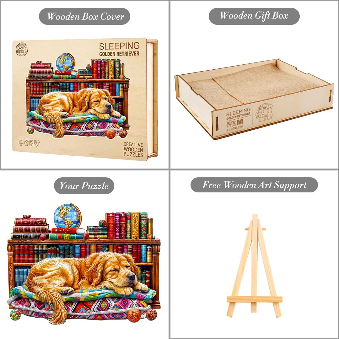 Wooden Jigsaw Puzzle-Sleeping Golden Retriever - Image 4