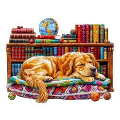 Wooden Jigsaw Puzzle-Sleeping Golden Retriever