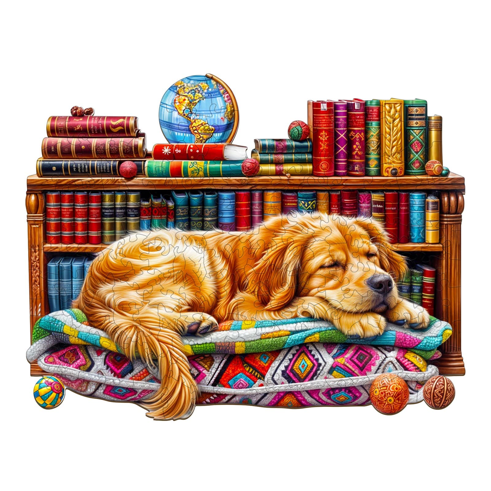 Wooden Jigsaw Puzzle-Sleeping Golden Retriever