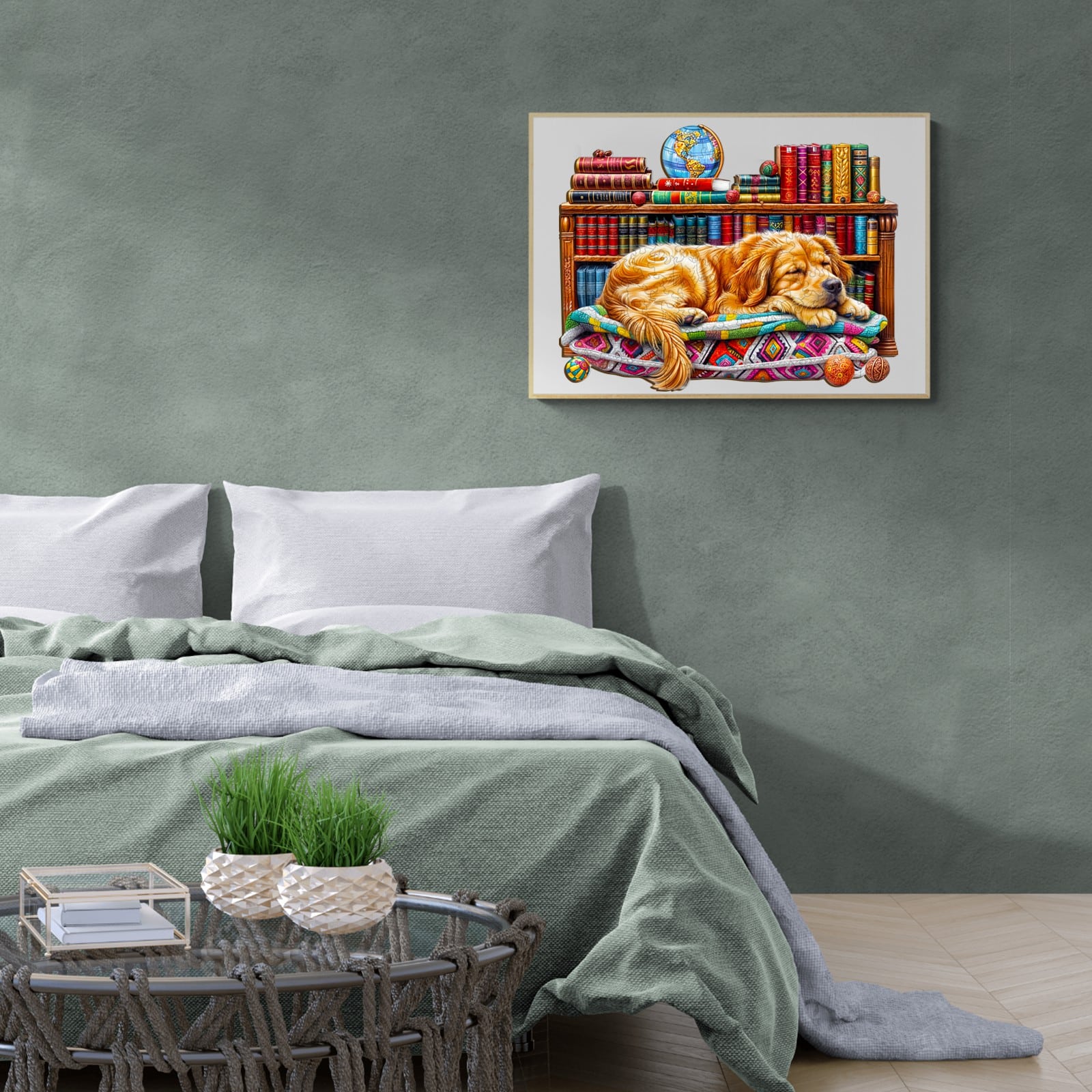 Wooden Jigsaw Puzzle-Sleeping Golden Retriever - Image 6