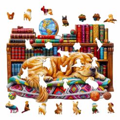 Alternative view of Wooden Jigsaw Puzzle-Sleeping Golden Retriever