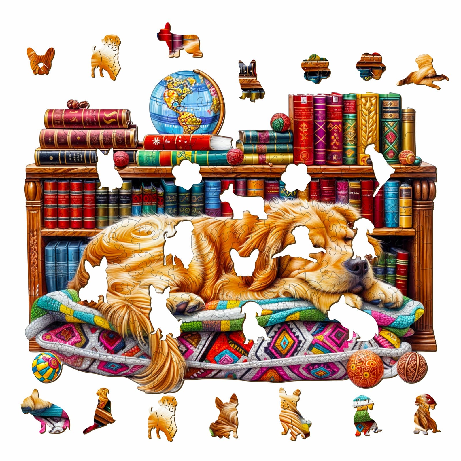 Wooden Jigsaw Puzzle-Sleeping Golden Retriever - Image 2