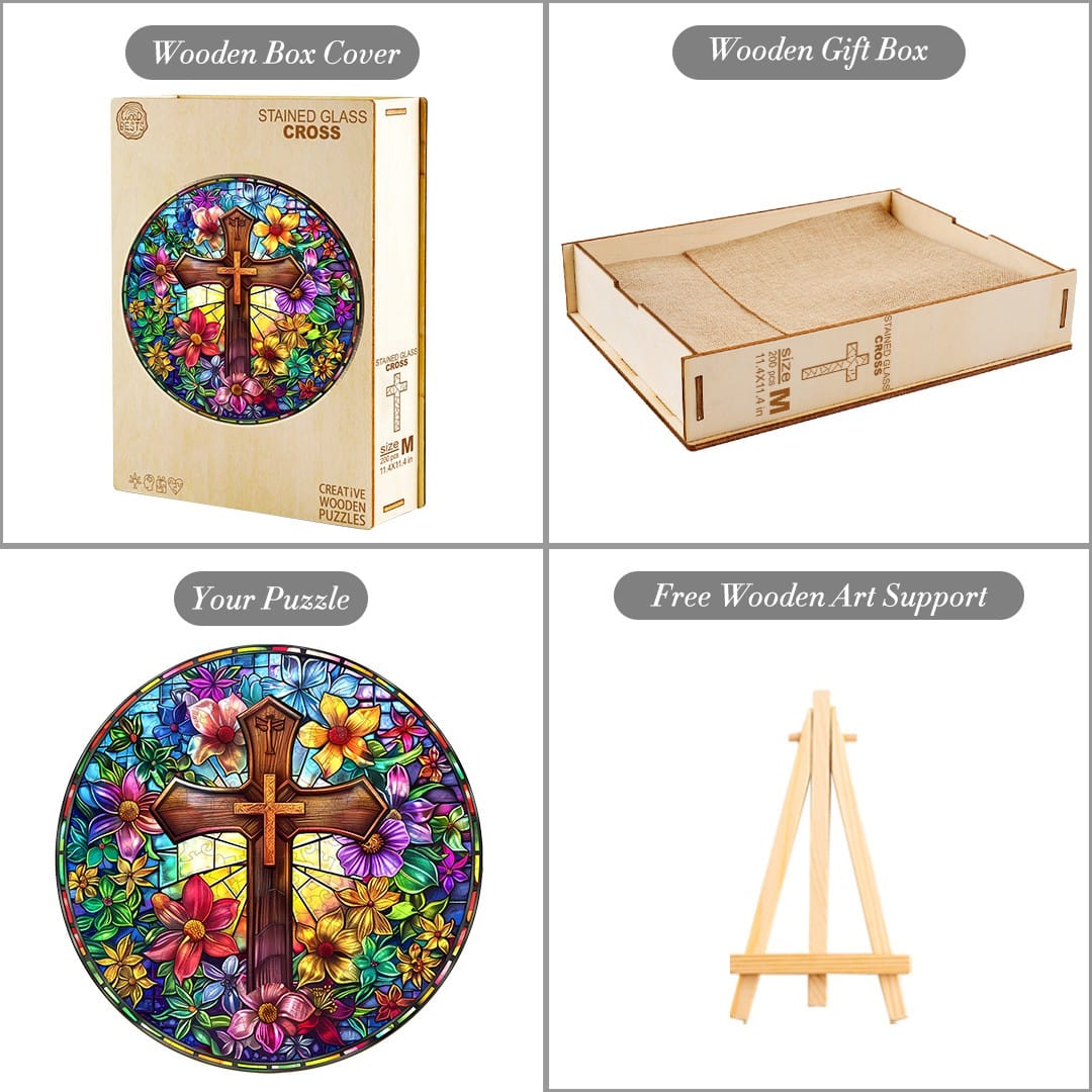 Wooden Jigsaw Puzzle - Stained Glass Cross - Image 4