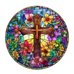 Wooden Jigsaw Puzzle - Stained Glass Cross