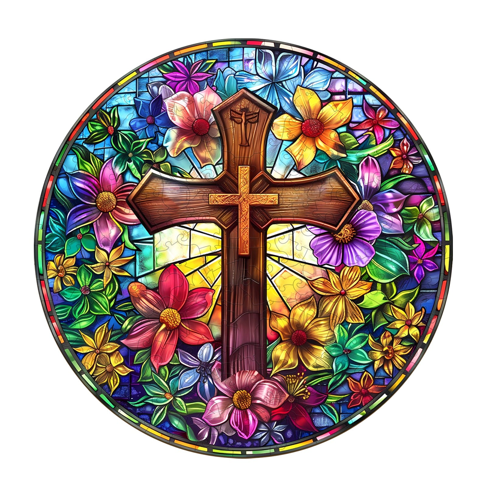 Wooden Jigsaw Puzzle - Stained Glass Cross