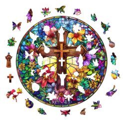 Alternative view of Wooden Jigsaw Puzzle - Stained Glass Cross