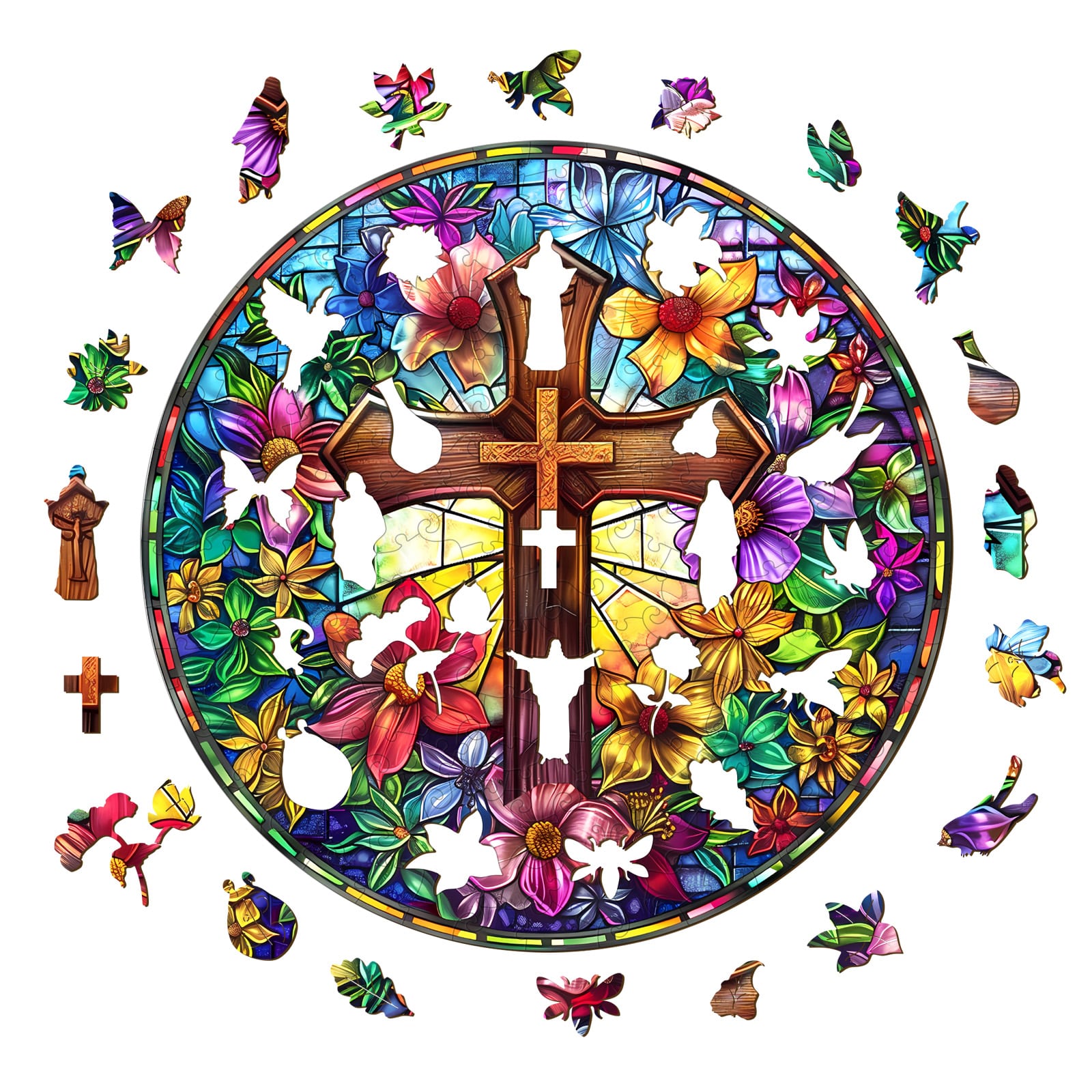 Wooden Jigsaw Puzzle - Stained Glass Cross - Image 2