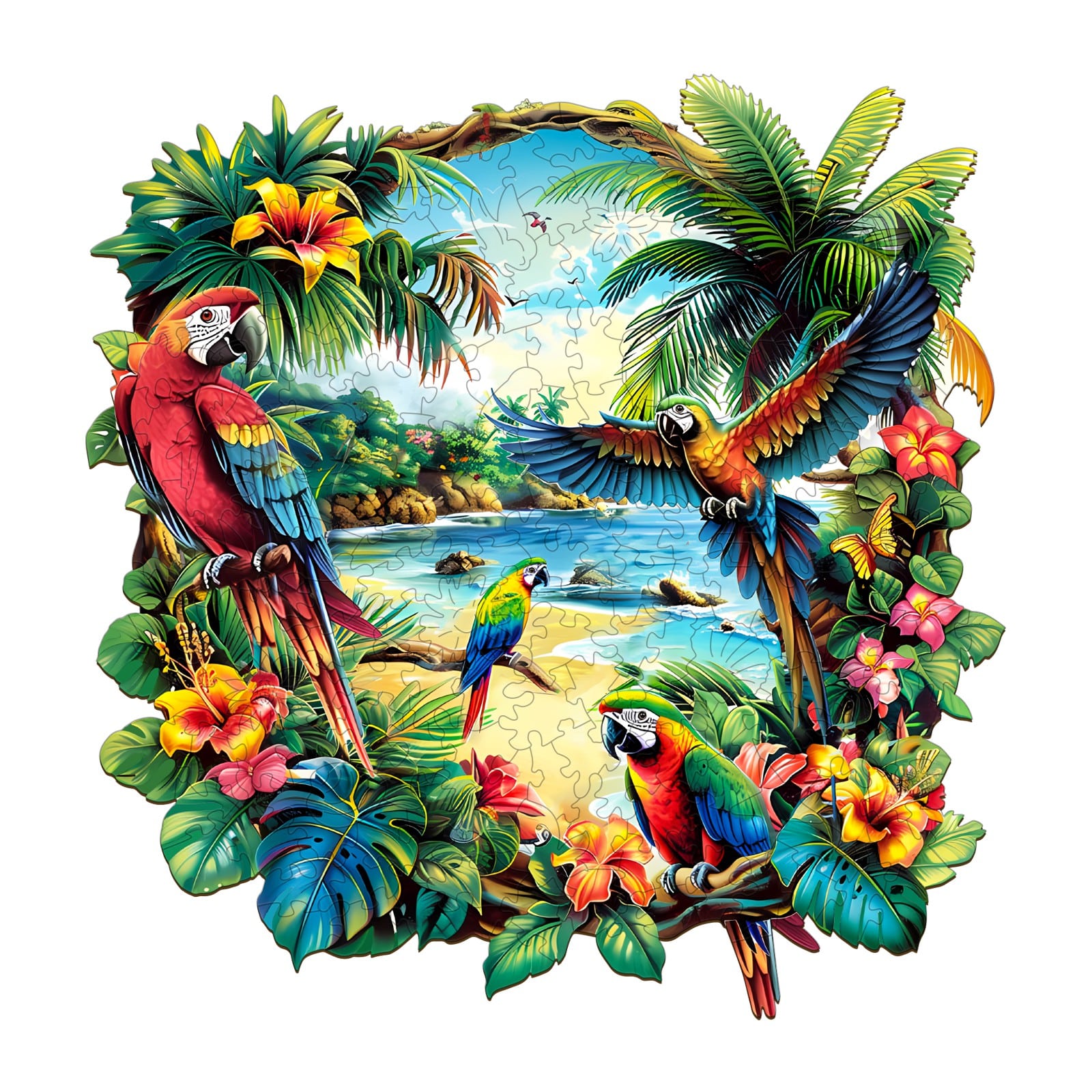 Wooden Jigsaw Puzzle-Tropical Parrot