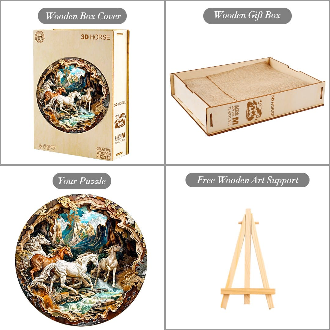 Wooden Jigsaw Puzzle-3D Cave Horse - Image 3
