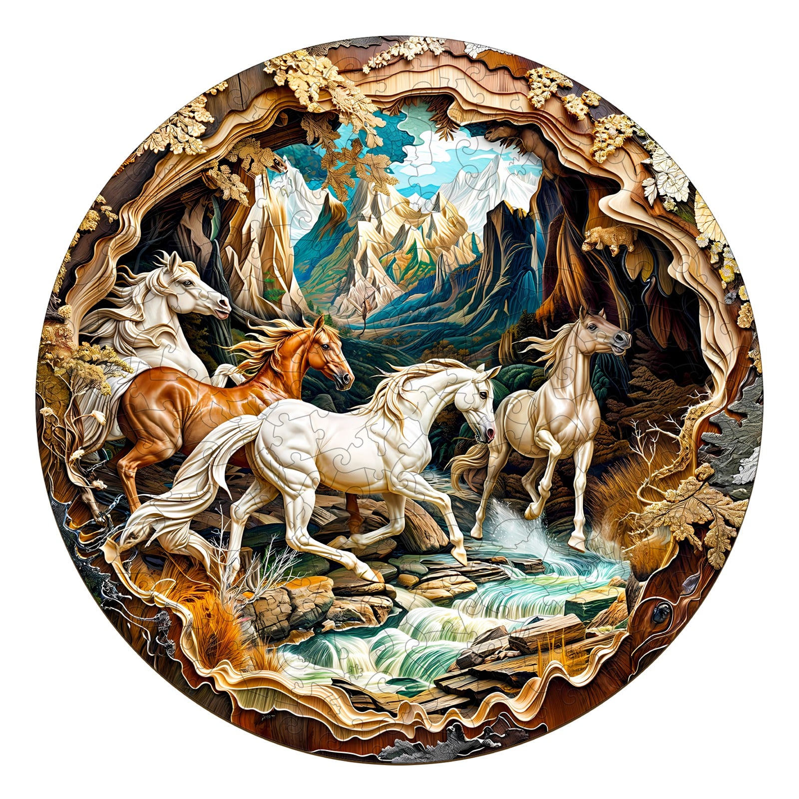 Wooden Jigsaw Puzzle-3D Cave Horse