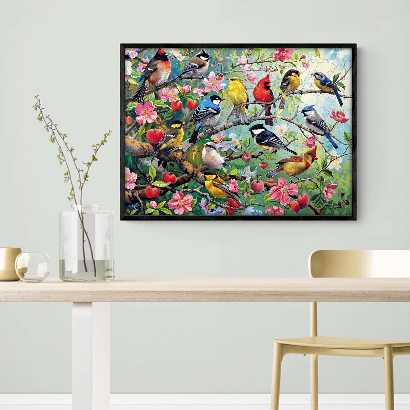 Wooden Jigsaw Puzzle-Birds in the Orchard - Image 8