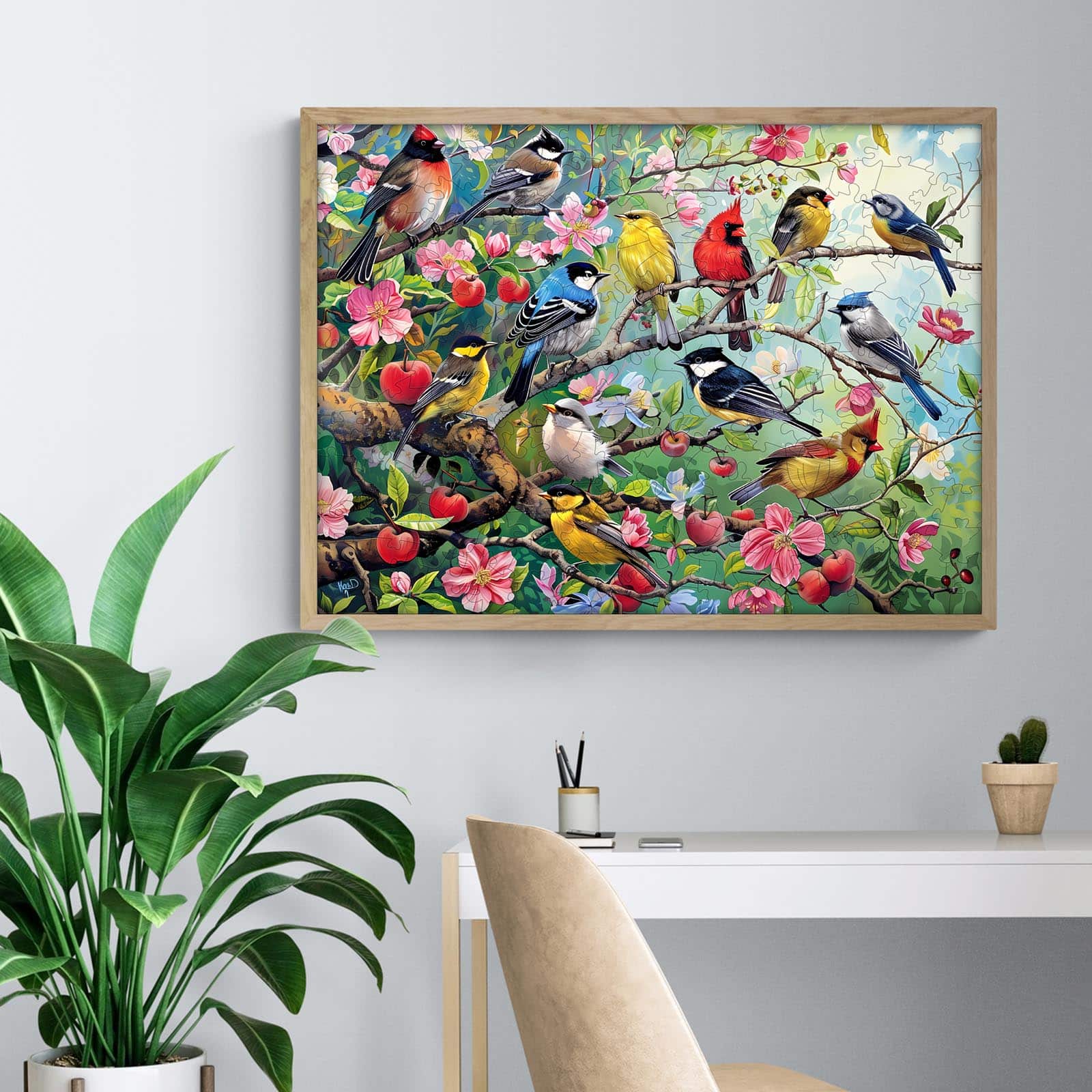 Wooden Jigsaw Puzzle-Birds in the Orchard - Image 7