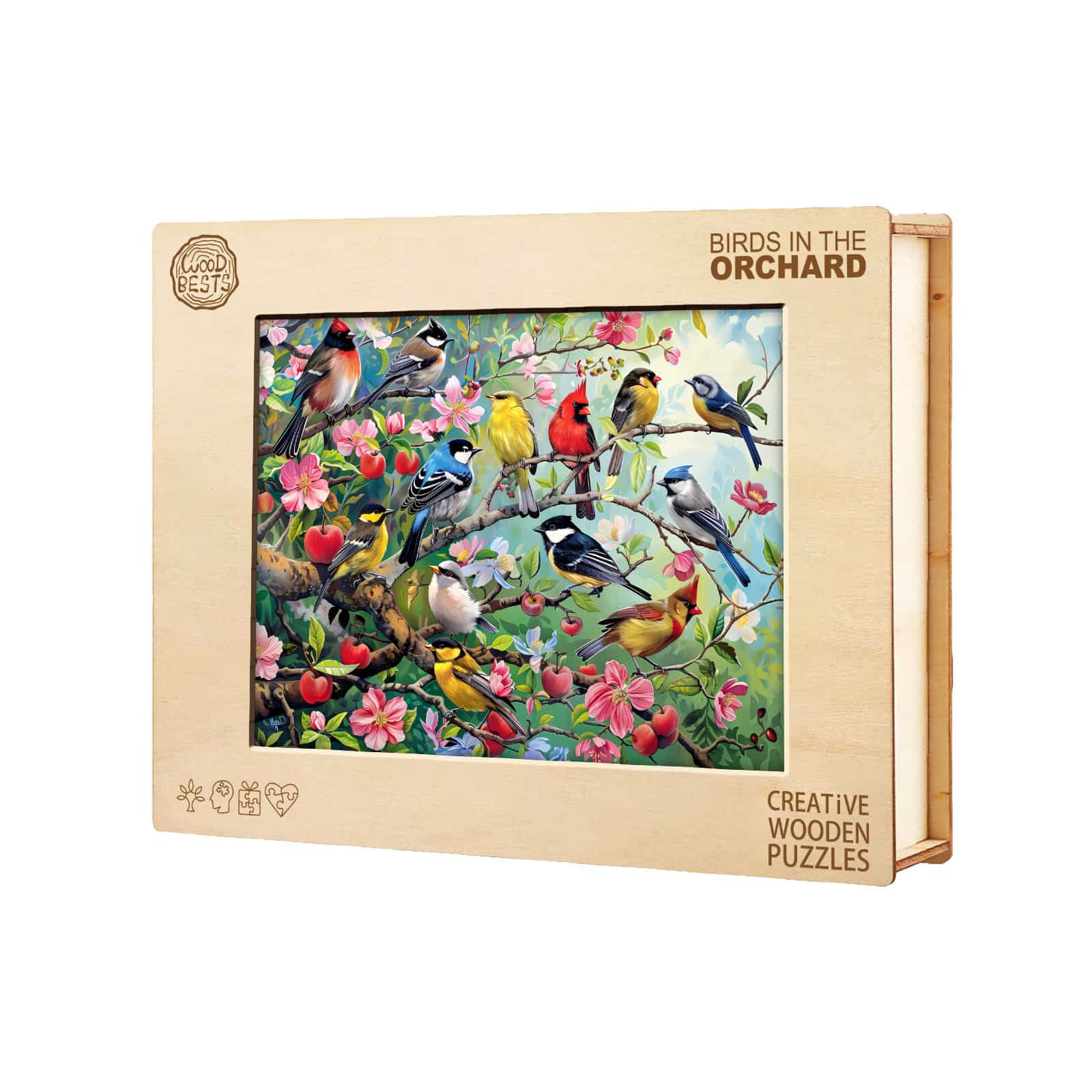 Wooden Jigsaw Puzzle-Birds in the Orchard - Image 3