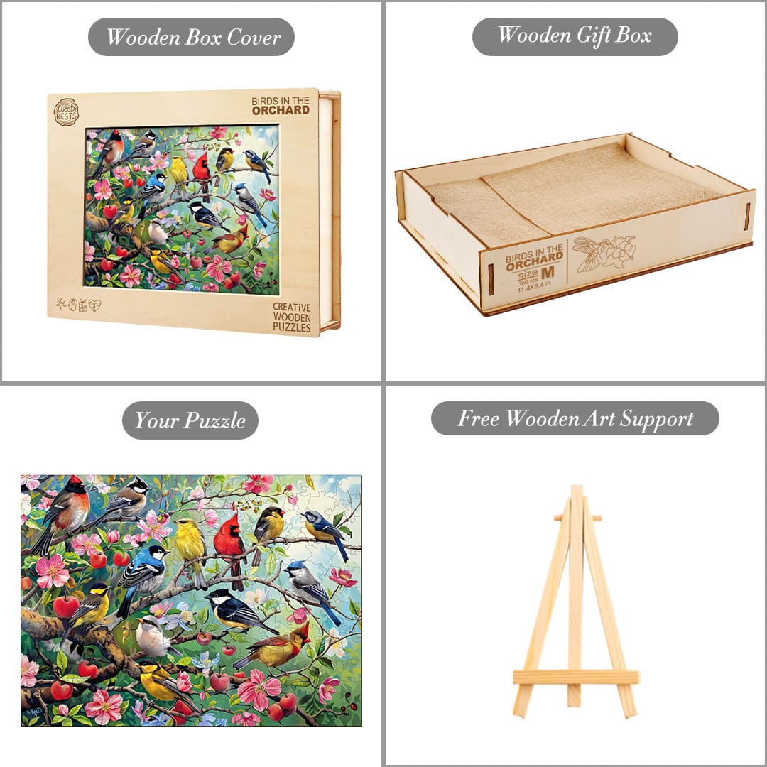Wooden Jigsaw Puzzle-Birds in the Orchard - Image 5