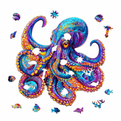 Alternative view of Wooden Jigsaw Puzzle-Colorful Octopus