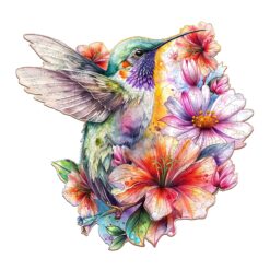 Wooden Jigsaw Puzzle-Hummingbirds in Flowers