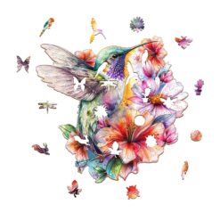 Alternative view of Wooden Jigsaw Puzzle-Hummingbirds in Flowers