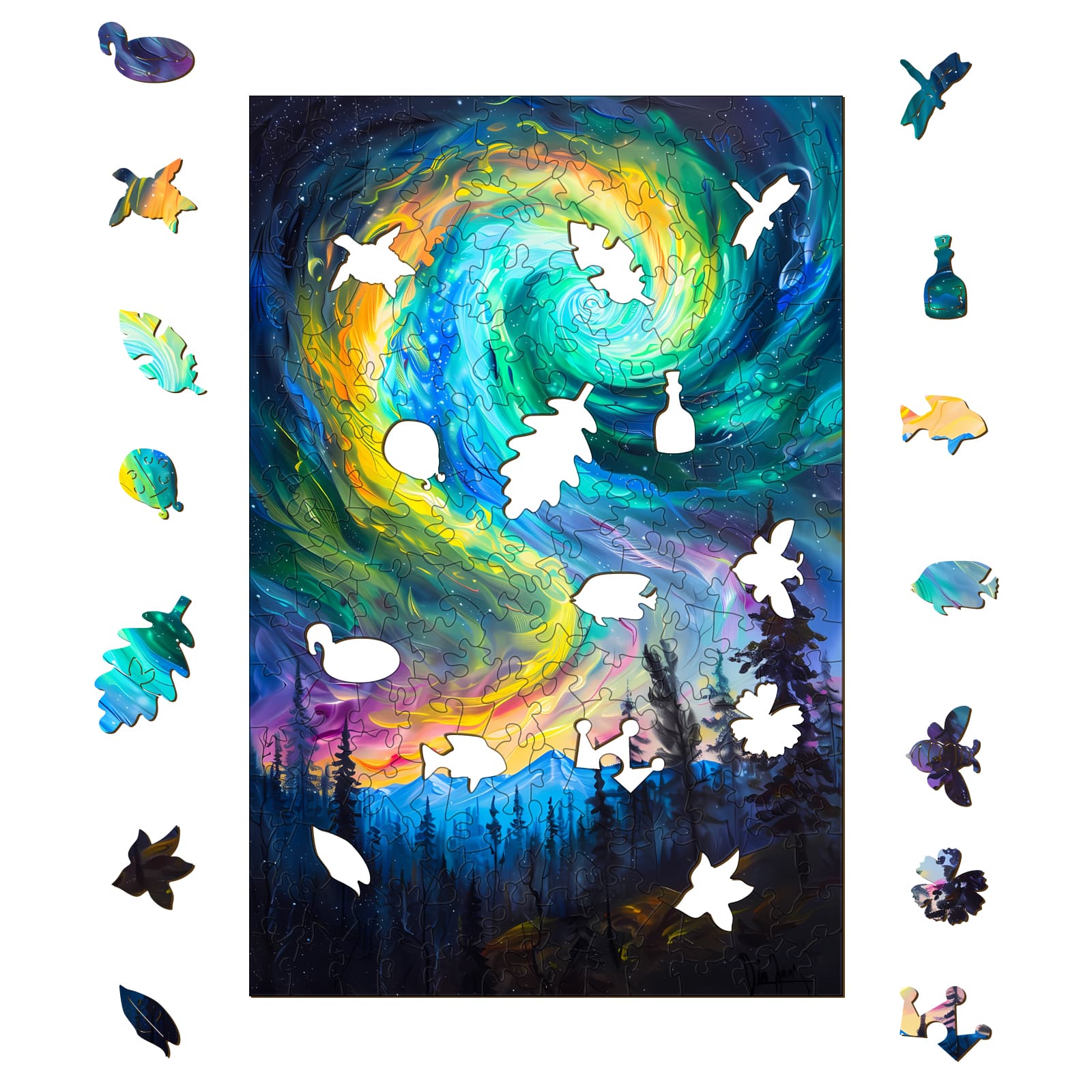 Wooden Jigsaw Puzzle-Night Aurora - Image 2