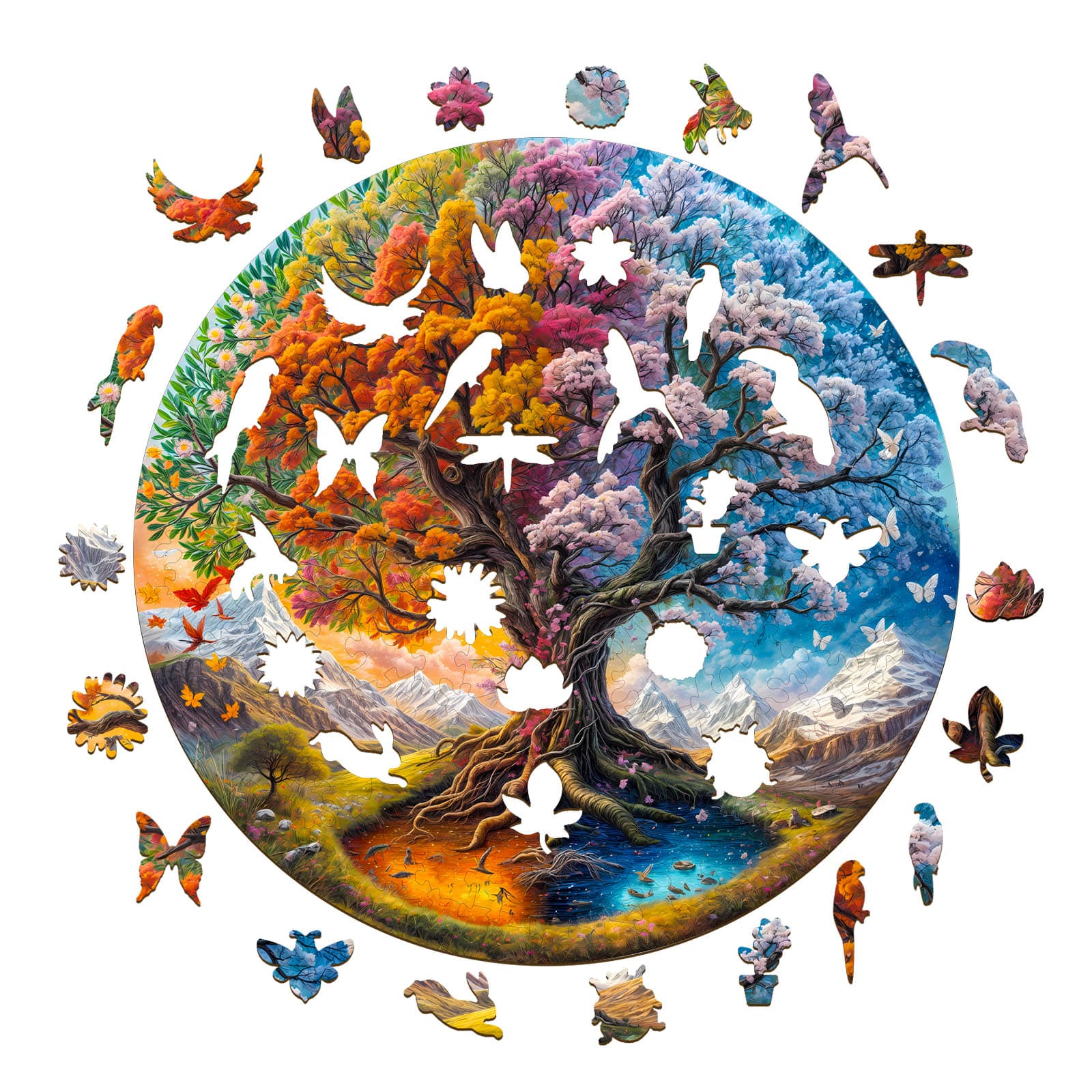 Wooden Jigsaw Puzzle-Seasonal Tree of Life - Image 2