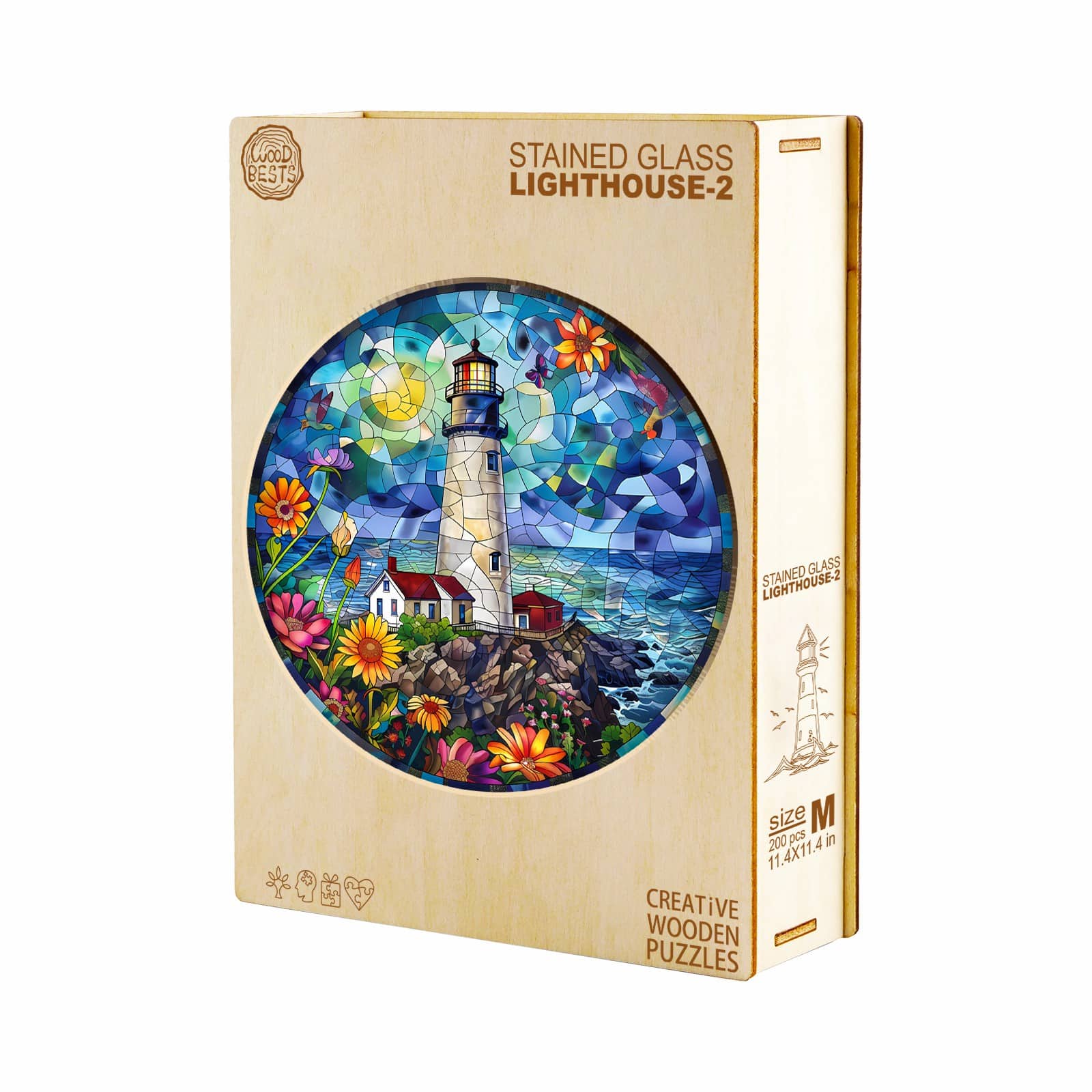 Wooden Jigsaw Puzzle-Stained Glass Lighthouse 2 - Image 5