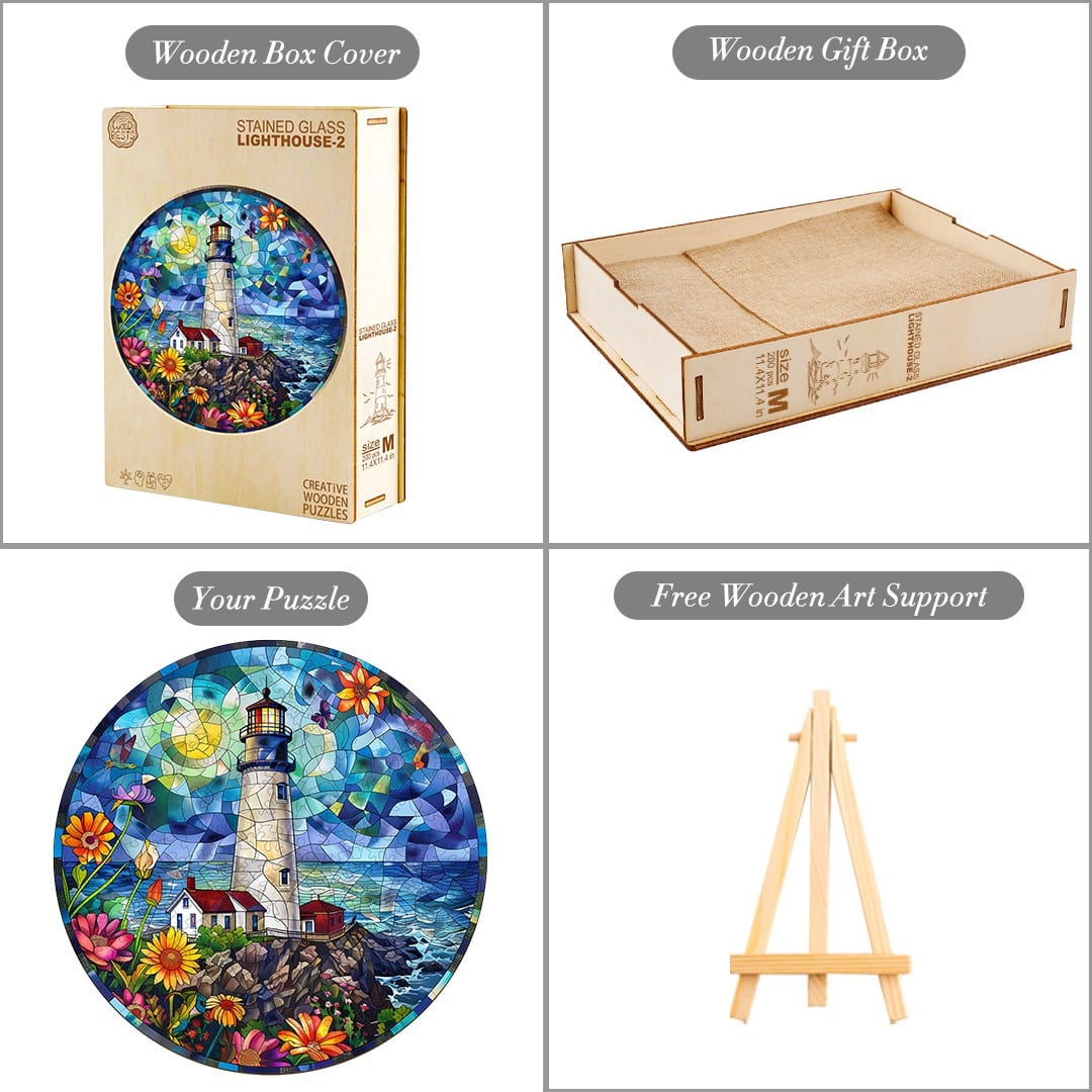 Wooden Jigsaw Puzzle-Stained Glass Lighthouse 2 - Image 4