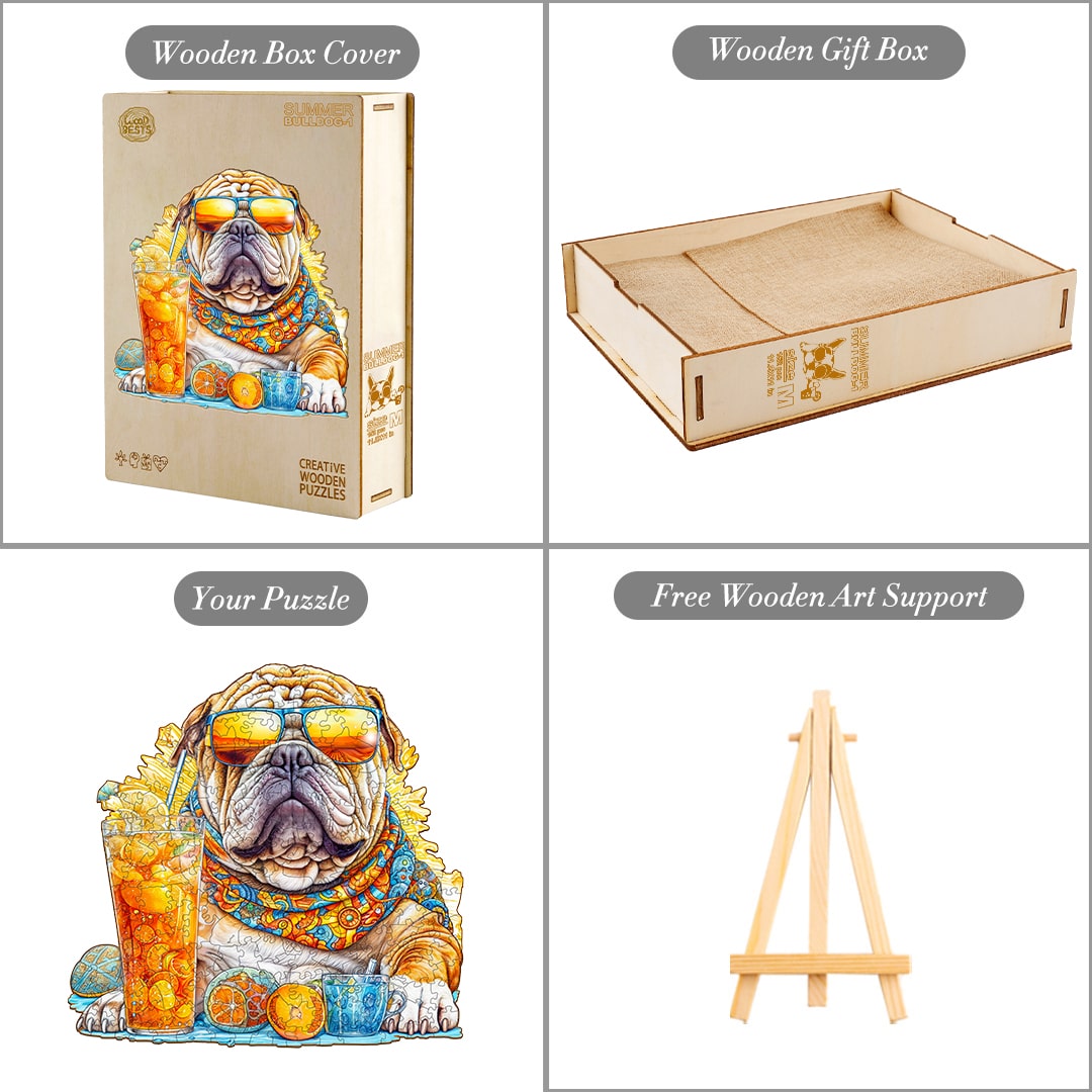 Wooden Jigsaw Puzzle-Summer Bulldog - Image 4