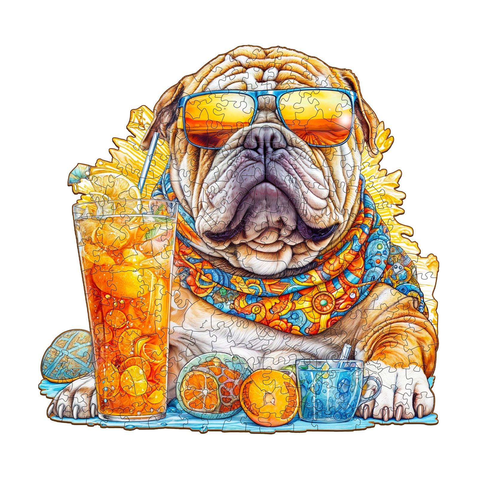 Wooden Jigsaw Puzzle-Summer Bulldog