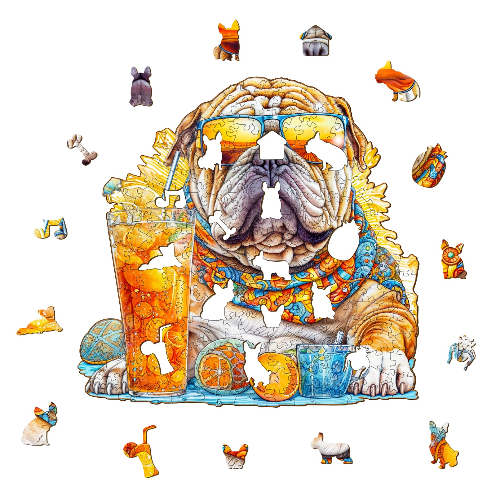 Wooden Jigsaw Puzzle-Summer Bulldog - Image 2